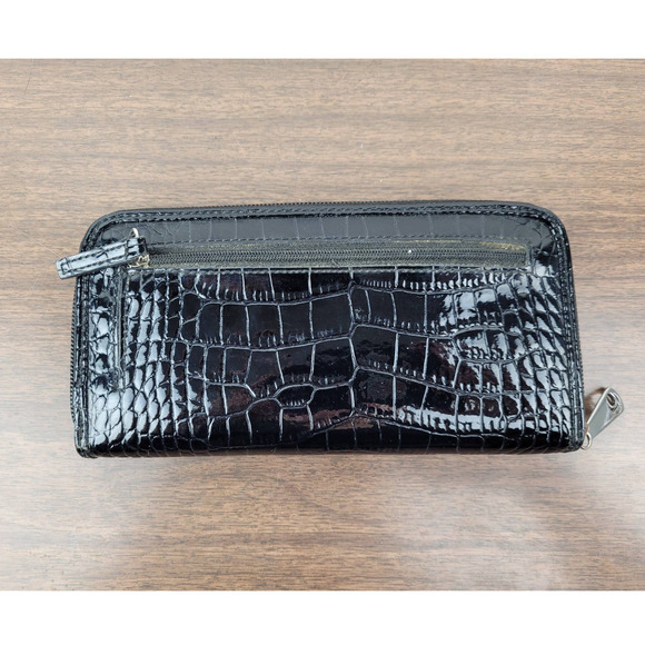 Liz Claiborne Established 1976 Faux Snake Skin Vinyl Black Zip Clutch Wallet - Picture 3 of 5